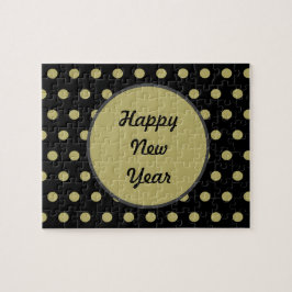 Happy New Year Polka Dot Jigsaw Puzzle (schwarz)
