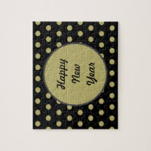 Happy New Year Polka Dot Jigsaw Puzzle (schwarz)