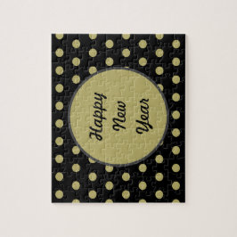 Happy New Year Polka Dot Jigsaw Puzzle (schwarz)