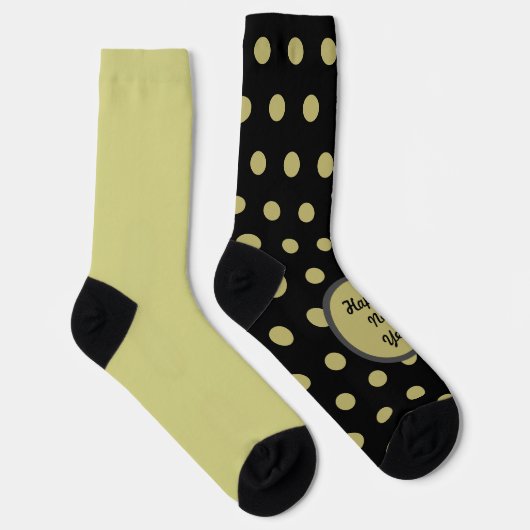 Happy New Year Polka Dot Mismatch Socks (Schwarz) Socken (Rechts)