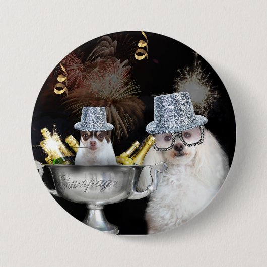 Happy New Year Poodle und Chihuahua-Taste Button (Vorderseite)