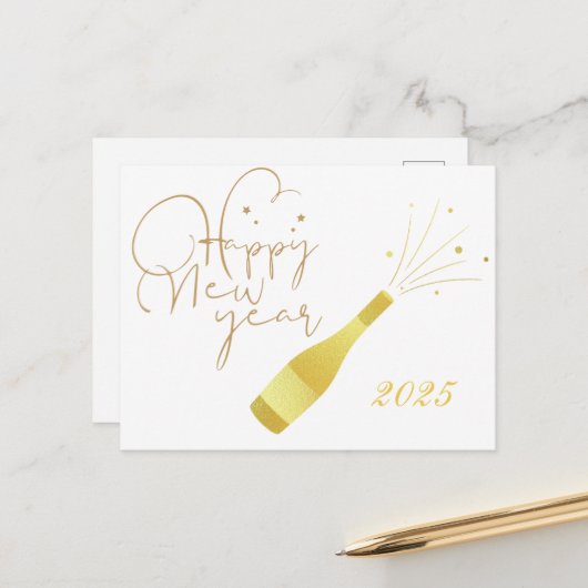 HAPPY NEW YEAR POSTCARD POSTKARTE (Vorderseite/Rückseite Beispiel)