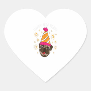 Happy New Year Pug Dog Breed Pup Sparkle Fireworks Herz-Aufkleber