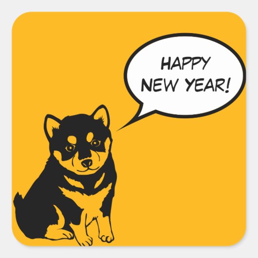 Happy New Year Puppy Square Sticker (Vorderseite)