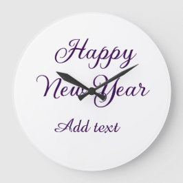 Happy new year purple calligraphy simple minimal  große wanduhr