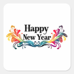 Happy New Year Quadratischer Aufkleber