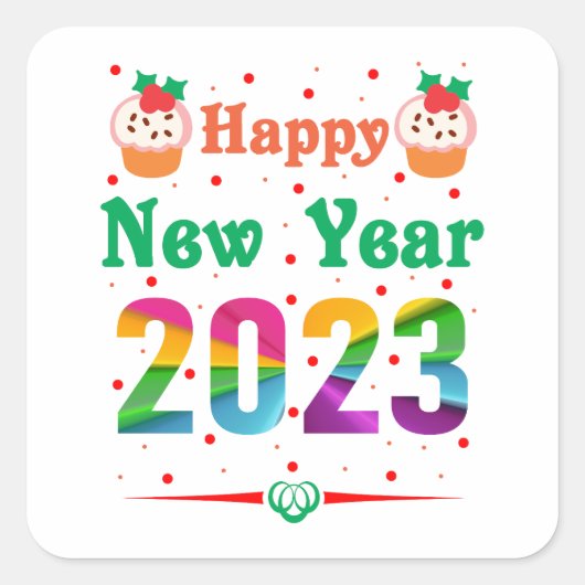 Happy New Year Quadratischer Aufkleber (Vorderseite)