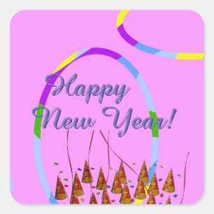 Happy New Year Quadratischer Aufkleber