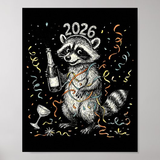 Happy New Year Raccoon With Champagne Funny New Ye Poster (Vorne)