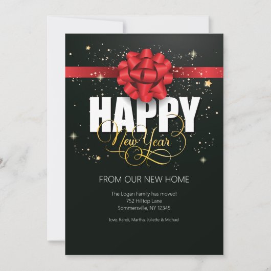 Happy New Year Red Bow Card Ankündigung (Vorderseite)