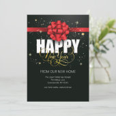 Happy New Year Red Bow Card Ankündigung (Stehend Vorderseite)