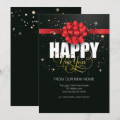 Happy New Year Red Bow Card Ankündigung (Vorne/Hinten)