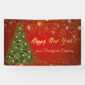 Happy New Year, Red, Christmas Tree Banner (Horizontal)