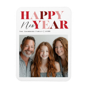 Happy New Year Red Design Magnet