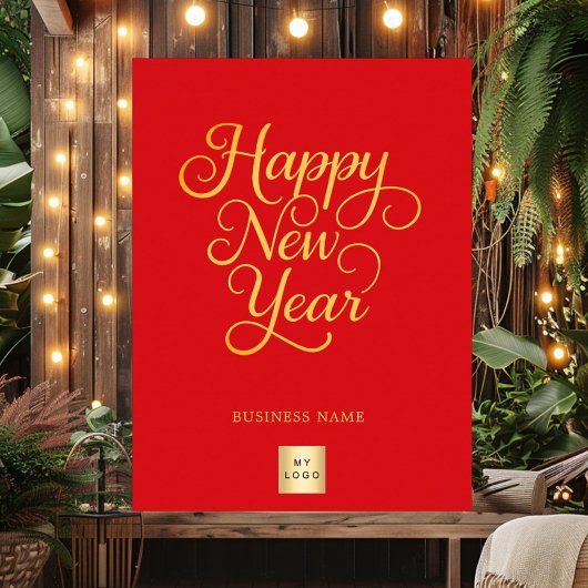 Happy New Year Red Gold Business Logo Poster