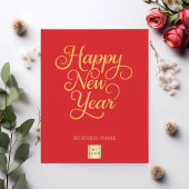 Happy New Year Red Gold Script Business-Logo Flyer