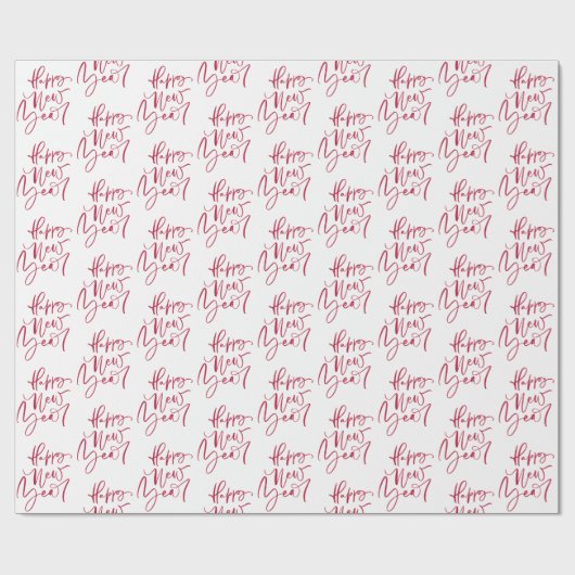 Happy New Year Red Script Wrapping Paper Geschenkpapier (Flach)