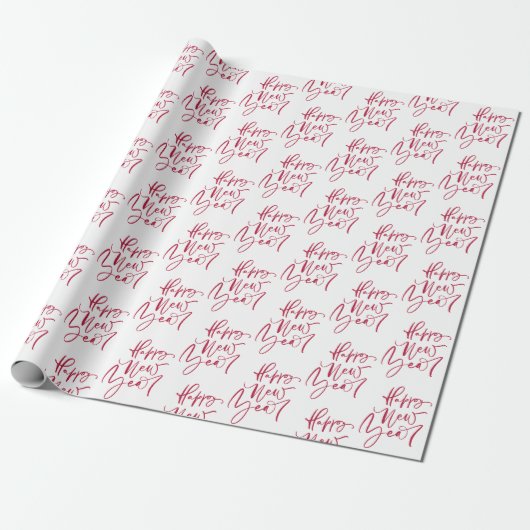 Happy New Year Red Script Wrapping Paper Geschenkpapier (Ungerollt)