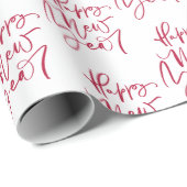 Happy New Year Red Script Wrapping Paper Geschenkpapier (Rolleneckpunkt)