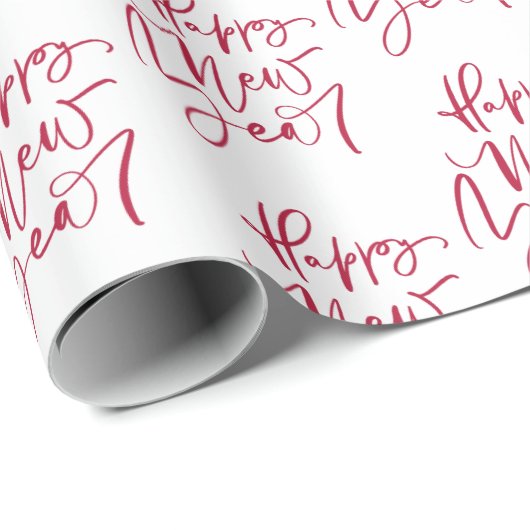 Happy New Year Red Script Wrapping Paper Geschenkpapier (Rolleneckpunkt)