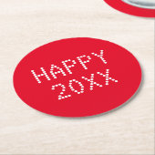 Happy New Year Red White Custom Number Moderne Runder Pappuntersetzer (Angewinkelt)