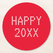 Happy New Year Red White Custom Number Moderne Runder Pappuntersetzer (Vorderseite)