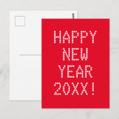 Happy New Year Red White Custom Text modern Postkarte (Vorne/Hinten)