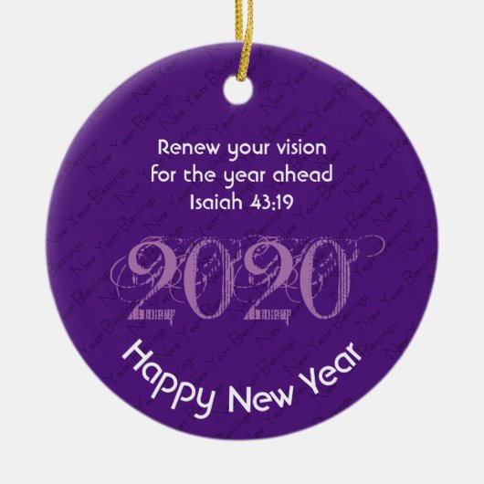 Happy New Year RENEW VISION 2020 Stilvoll LILA Keramik Ornament (Vorne)