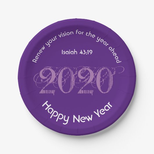 Happy New Year RENEW VISION 2020 Stilvoll LILA Pappteller (Vorderseite)
