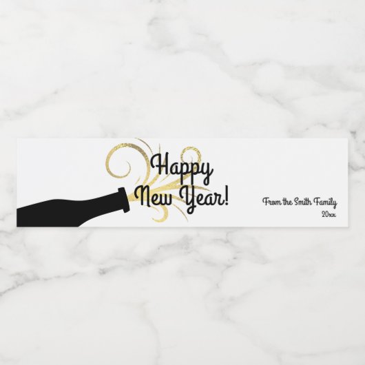 Happy New Year, Retro Sparkling Weinflasche Wasserflaschenetikett (Einzelnes Label)