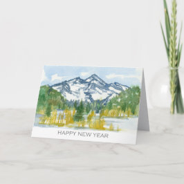 Happy New Year Rocky Mountains Winter Wasserfarbe Karte