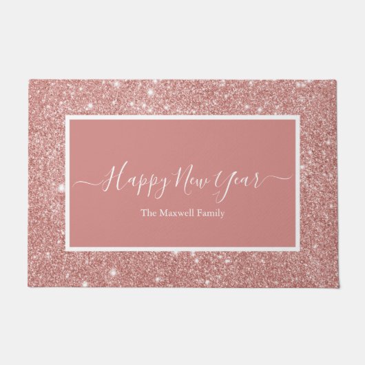 Happy New Year Rose Gold Glitzer Familienname Fußmatte (Vorderseite)
