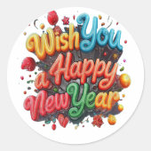 Happy New Year Runder Aufkleber (Vorderseite)