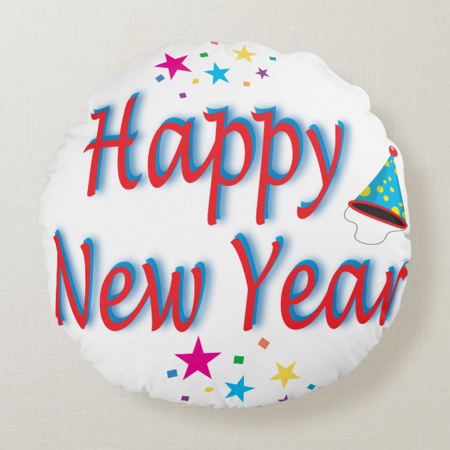 Happy New Year Rundes Kissen (Vorderseite)