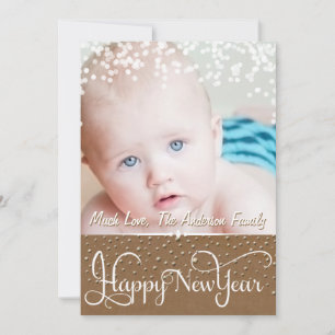 Happy New Year Rustic Wood Sparkle Sterne Weihnach Feiertagskarte