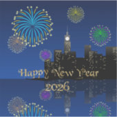 Happy New Year’s Eve Midnight Fireworks City Light Aufkleber (Vorderseite)