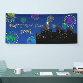 Happy New Year’s Eve Midnight Fireworks City Light Banner