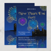 Happy New Year’s Eve Midnight Fireworks City Light Einladung (Vorne/Hinten)