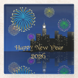 Happy New Year’s Eve Midnight Fireworks City Light Glasuntersetzer