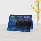 Happy New Year’s Eve Midnight Fireworks City Light Karte (Gelbe Blume)