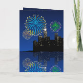 Happy New Year’s Eve Midnight Fireworks City Light Karte (Rückseite)