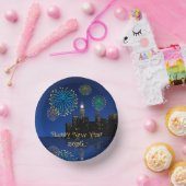 Happy New Year’s Eve Midnight Fireworks City Light Pappteller (Party)