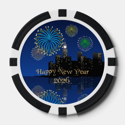 Happy New Year’s Eve Midnight Fireworks City Light Pokerchips (Vorderseite)