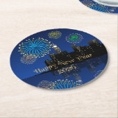 Happy New Year’s Eve Midnight Fireworks City Light Runder Pappuntersetzer (Angewinkelt)