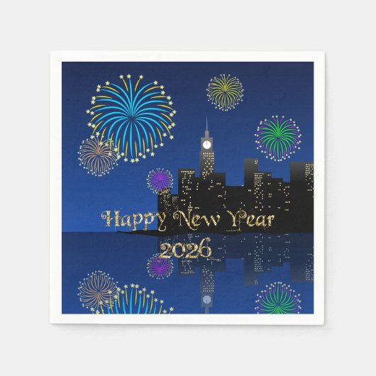 Happy New Year’s Eve Midnight Fireworks City Light Serviette (Vorderseite)