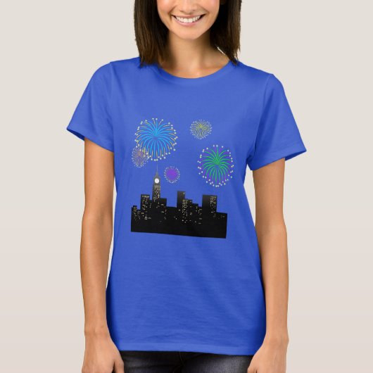 Happy New Year’s Eve Midnight Fireworks City Light T-Shirt (Vorderseite)