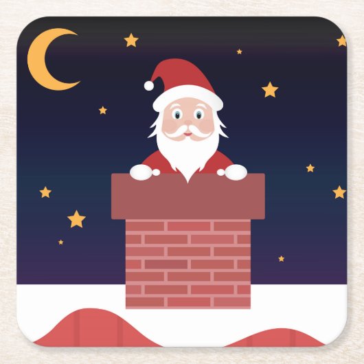 Happy New Year Santa on House Dach Rechteckiger Pappuntersetzer (Vorderseite)