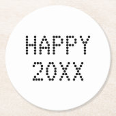 Happy New Year Schwarz-weiße Zollnummer modern Runder Pappuntersetzer (Vorderseite)