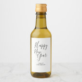 Happy New Year Schwarz-weißes Personalisiertes Par Weinetikett (Vorderseite)