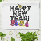 Happy New Year - Schwarzer Text mit Party Hats Handtuch (Gefaltet)